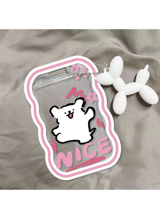 NIBEMINENT 1 - Piece Pink Little White Dog Kpop Photo Card Holder Pendant Key Chain ID Badge Holder ID Card Holder Photo Card Protector for School ID Office ID Access Card for Women Girls