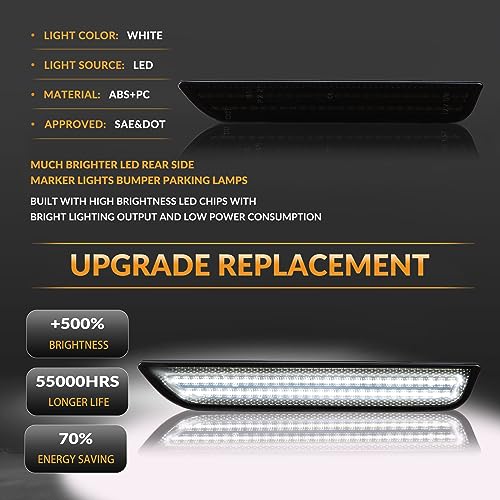 DERMOKA LED Side Marker Lights Rear Bumper Fender White Parking Lamps for 2010-2014 Ford Mustang 2PCS, Smoked Len - Image 3
