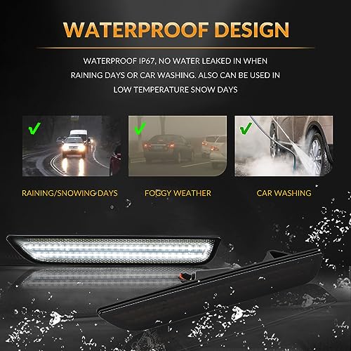 DERMOKA LED Side Marker Lights Rear Bumper Fender White Parking Lamps for 2010-2014 Ford Mustang 2PCS, Smoked Len - Image 5