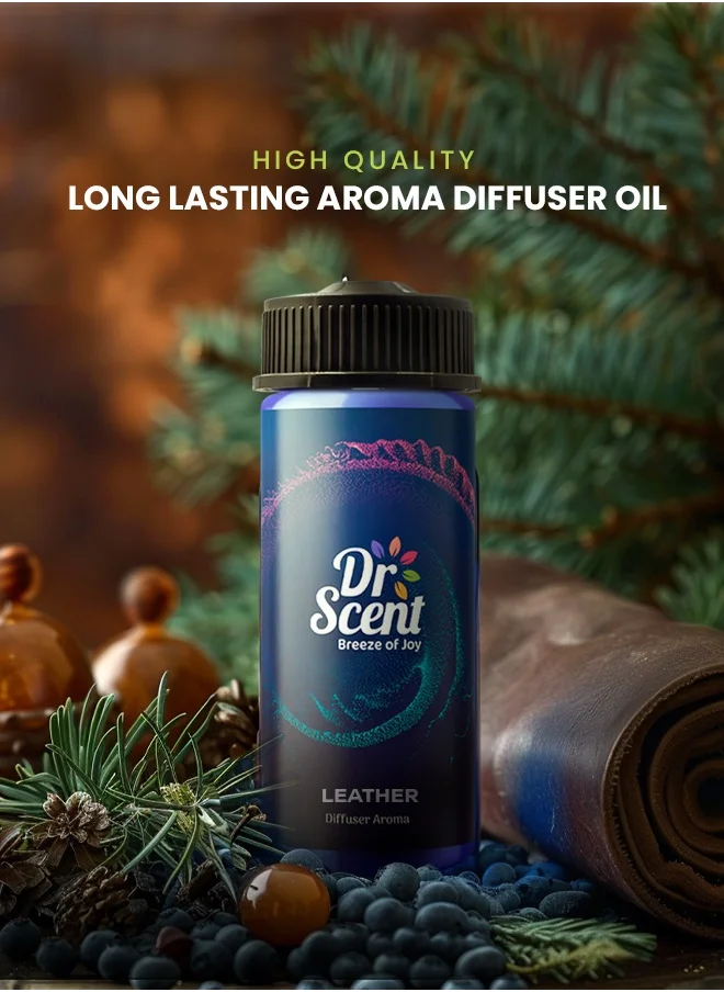 Dr Scent Breeze of Joy, Diffuser Aroma Leather Feel the Distinctive Notes of dry wood, juniper berries, and mate, with a hint of amber. (170ml)