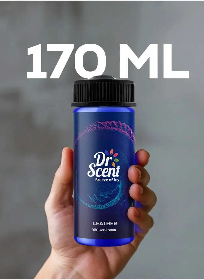 Dr Scent Breeze of Joy, Diffuser Aroma Leather Feel the Distinctive Notes of dry wood, juniper berries, and mate, with a hint of amber. (170ml)