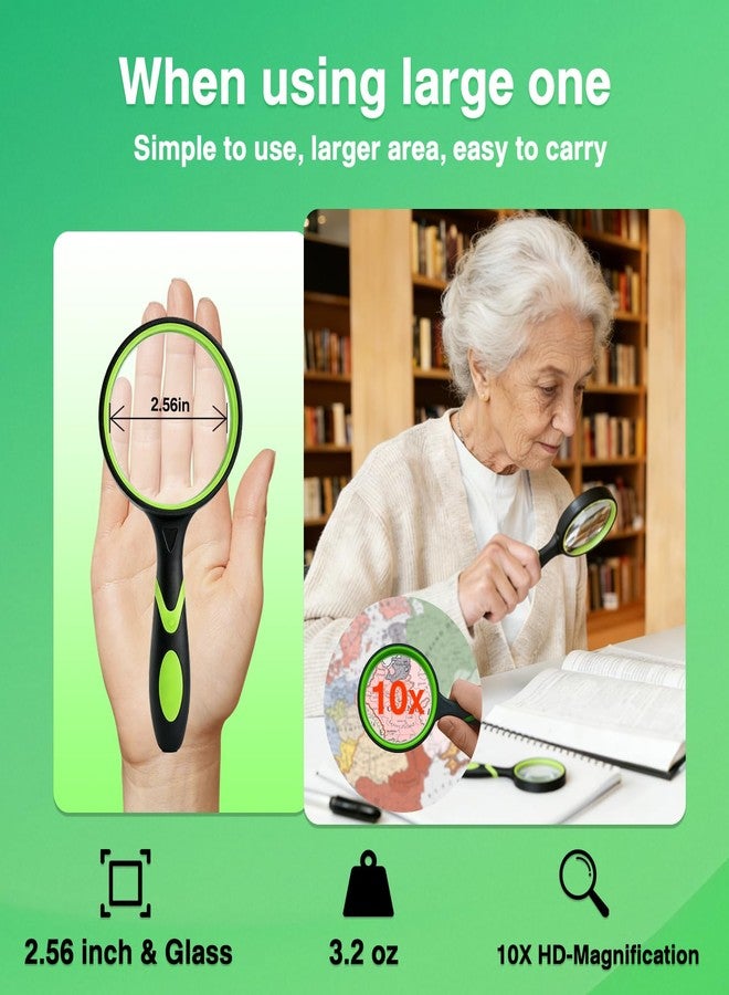 NebulaFlicker 10X Handheld Magnifying Glass,Rubber Reading Magnifier for Seniors, Suitable for Detailed Hobbies and Close Work (1 Pack 50mm, 1 Pack 65mm) - Image 4