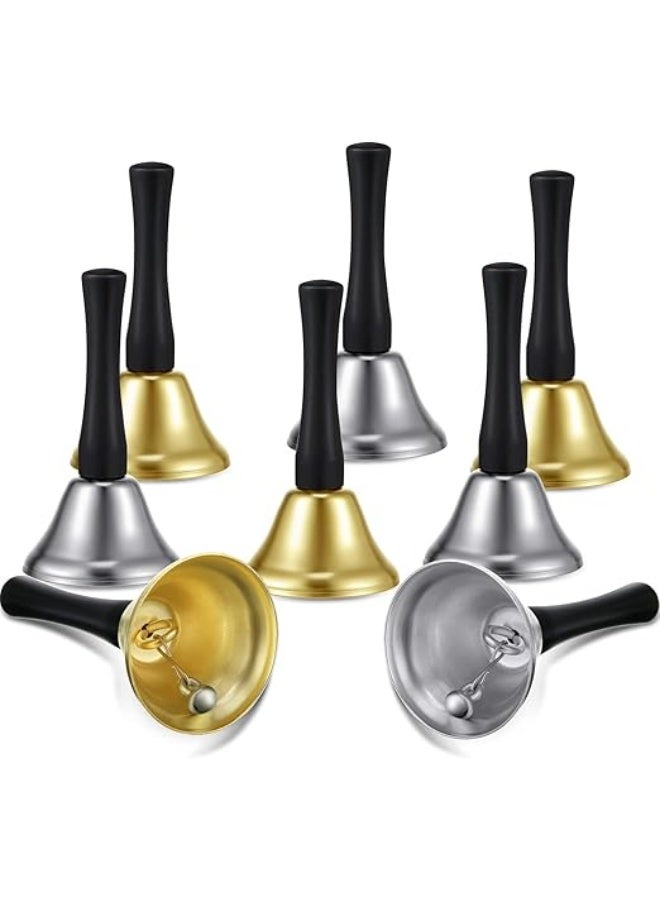 2Pieces Hand Bells Silver Steel Service Handbells Black Wooden Handle Diatonic Metal Bells Musical Percussion (White and Gold) - Image 2