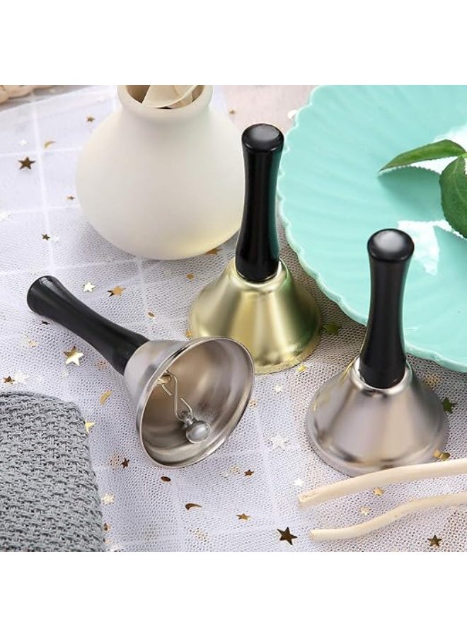 2Pieces Hand Bells Silver Steel Service Handbells Black Wooden Handle Diatonic Metal Bells Musical Percussion (White and Gold) - Image 5