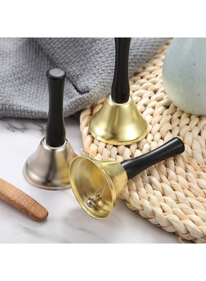 2Pieces Hand Bells Silver Steel Service Handbells Black Wooden Handle Diatonic Metal Bells Musical Percussion (White and Gold) - Image 4
