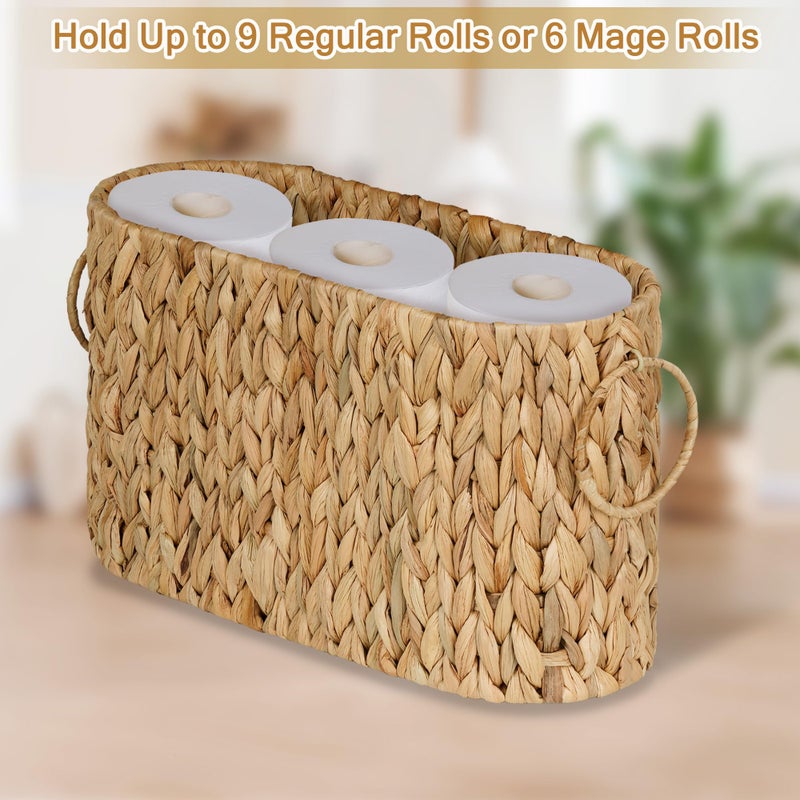 efluky Toilet Paper Storage Basket, Water Hyacinth Slim Toilet Paper Holder- Holds Up to 9 Mega Rolls, Home Bathroom Decor Organizer - Image 4