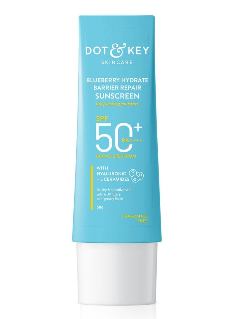 Dot & Key Blueberry Hydrate Barrier Repair Sunscreen Spf 50+,Pa++++|For Dry&Sensitive Skin|Non - Greasy Finish|No White Cast|Uv&Blue Light Protection|Broad Spectrum|For Women&Men|50G, 1 Count - Image 1