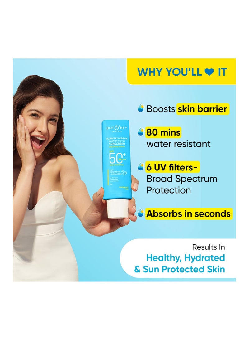 Dot & Key Blueberry Hydrate Barrier Repair Sunscreen Spf 50+,Pa++++|For Dry&Sensitive Skin|Non - Greasy Finish|No White Cast|Uv&Blue Light Protection|Broad Spectrum|For Women&Men|50G, 1 Count - Image 3