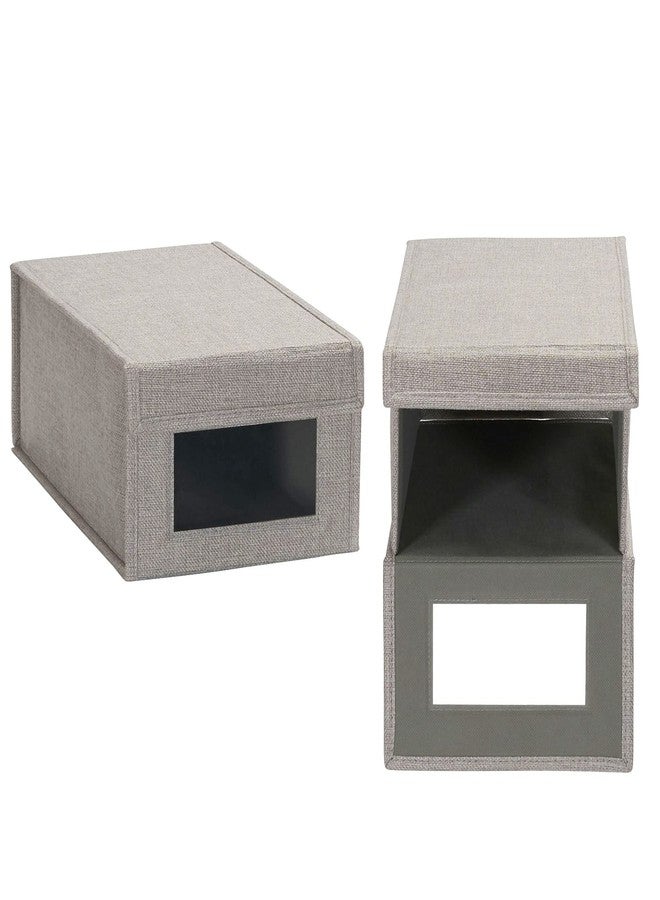 Household Essentials Small Drop Front Shoe Box 2 Pack, Shoe Organizer with Clear Front Panel, Sturdy with Soft Poly-Blended Linen, Gray - Image 1