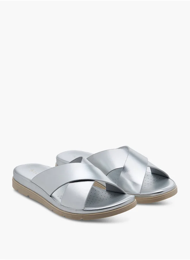 لو كونفورت Women's Solid Slip-On Cross Strap Sandals
