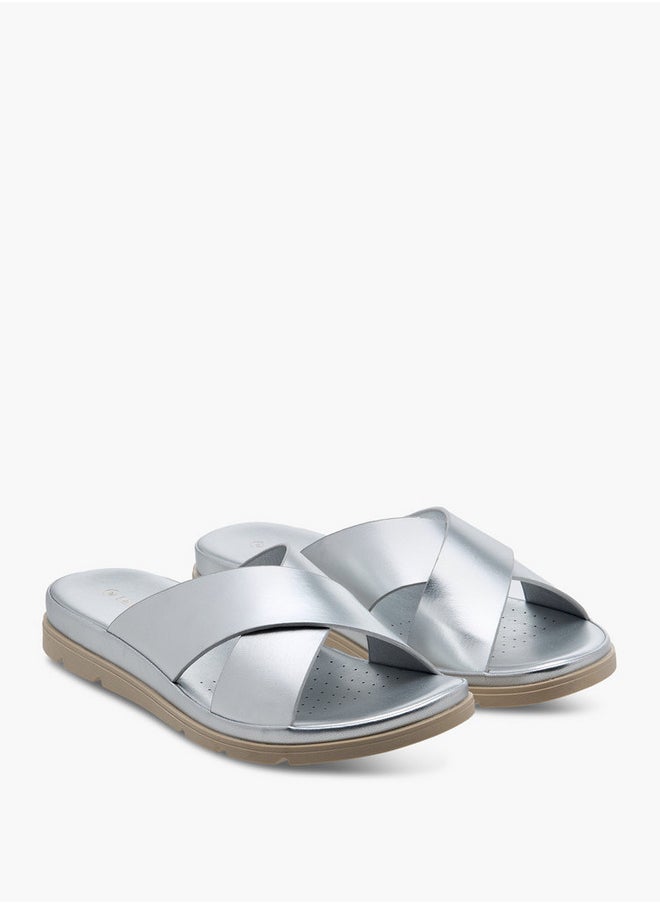 Le Confort - Women's Solid Slip-On Cross Strap Sandals - Image 1