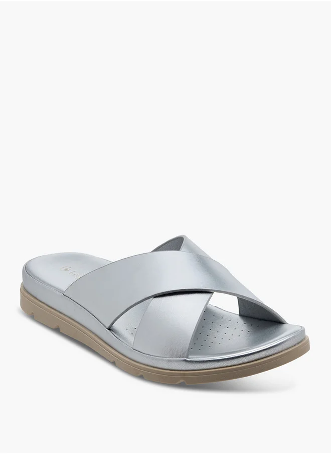 لو كونفورت Women's Solid Slip-On Cross Strap Sandals