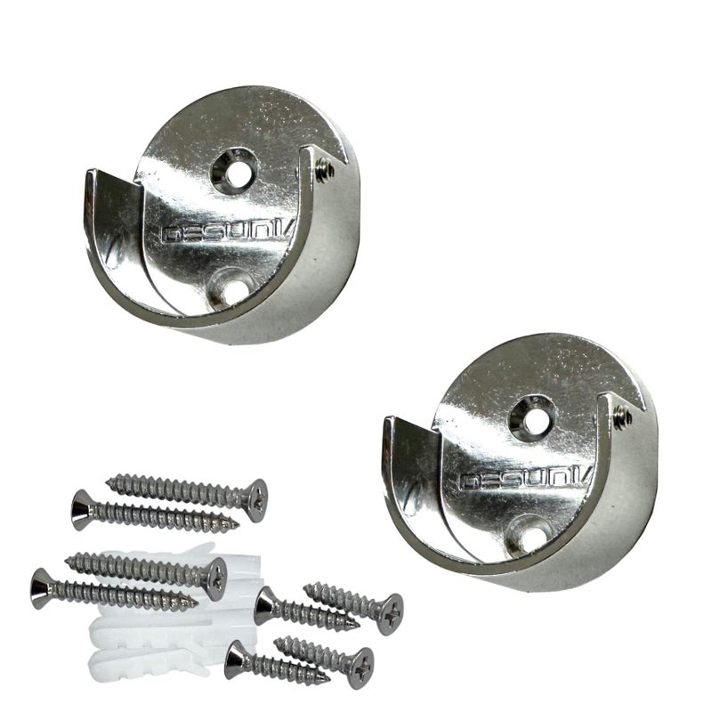 Desunia Closet Rod Support Flanges with Screw On Attachment  Heavy Duty Clothes Pole End Sockets for Wardrobes Polished Chrome  2 Pack