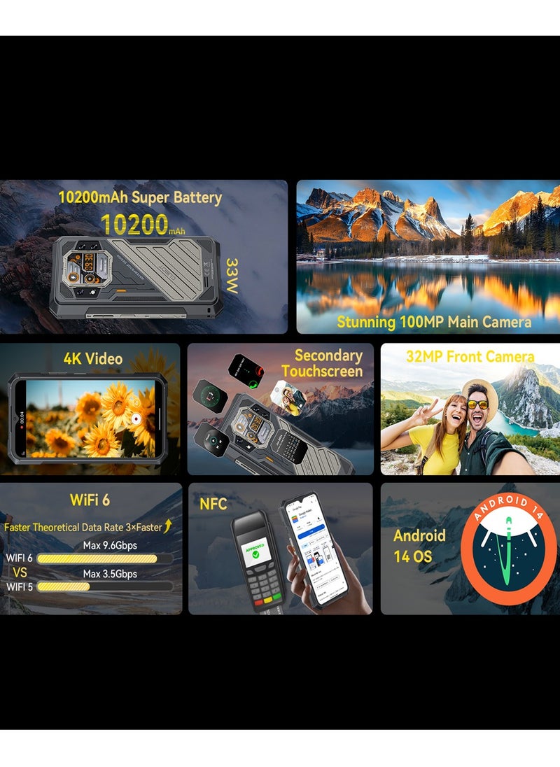 Cubot - KingKong X Rugged Smart Phone 5G Android 14 16GB+256GB 2.4K 6.58-inch FHD+IPS Display Dual SIM 32MP+100MP Camera 10200mAh Battery NFC/ Fingerprint/ OTG Black - Image 1
