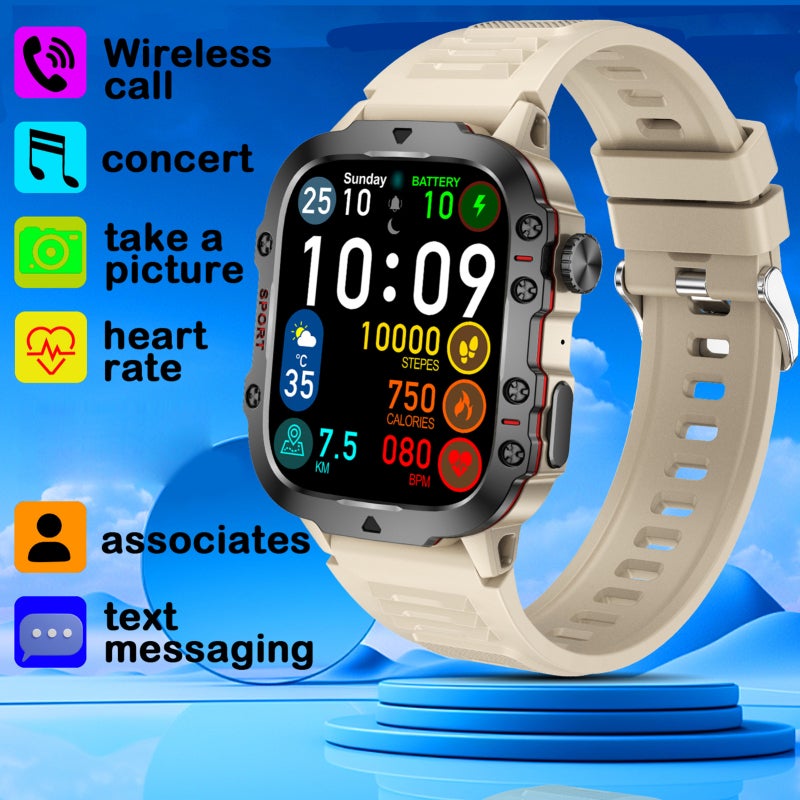 Smart Bracelet: Khaki, VC30F Heart Rate Monitor, BT 5.2 Call Function - 420mAh 45-Day Long Standby, 100+ Sports Modes for Android Phones, Men, Women - Image 2