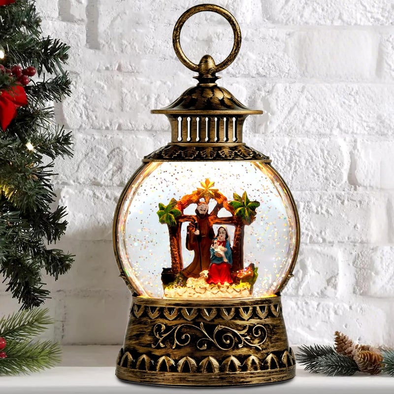 Aixuler Christmas Nativity Snow Globe, Nativity Musical Snow Globe Lantern Lights with 6H Timer Battery & USB Powered, Retro Style Holiday Glitter Globe for Xmas Home Decoration Holiday Party Gifts - Image 1