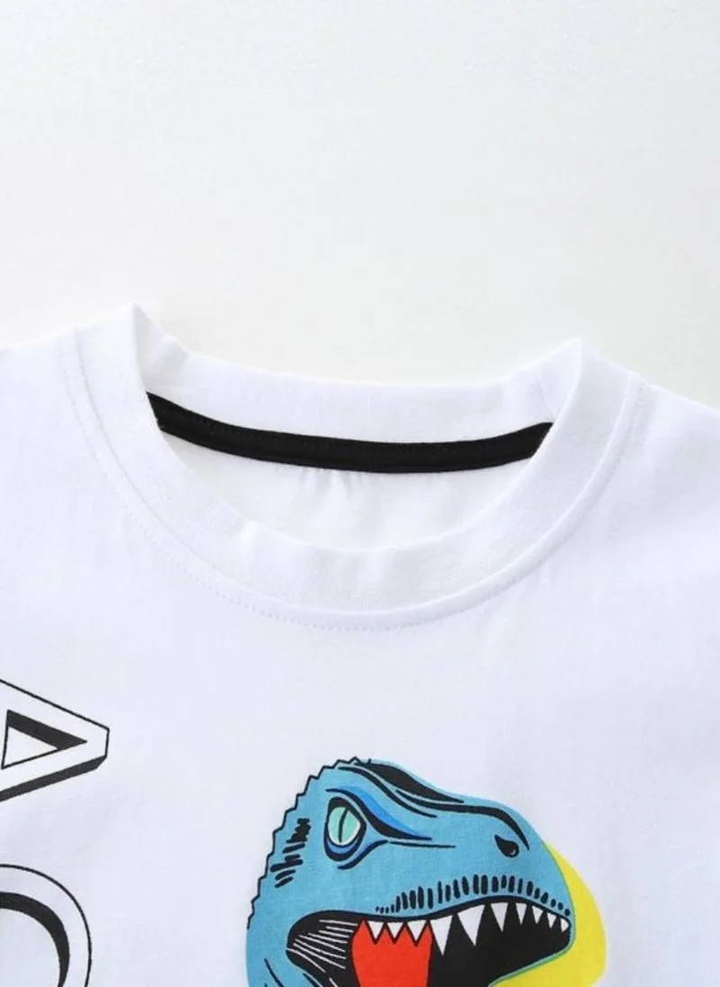 يونيكي White Graphic Printed Solid Round Neck Cotton T-shirt