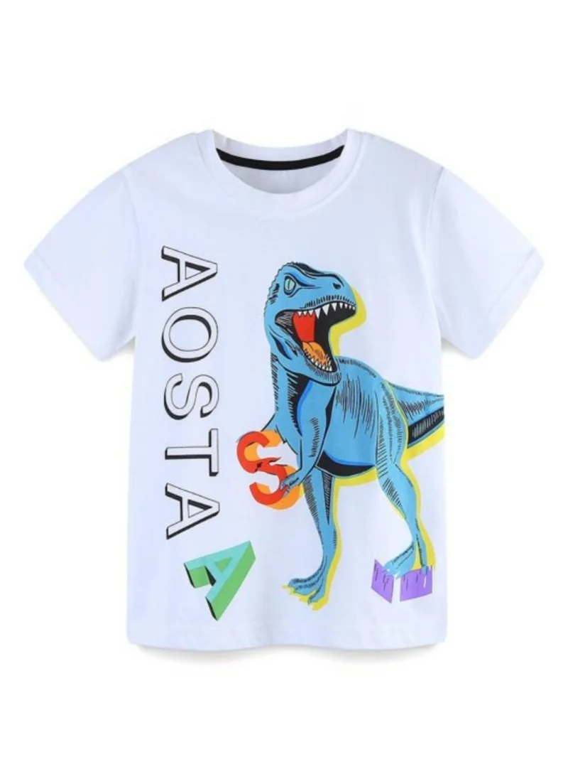 يونيكي White Graphic Printed Solid Round Neck Cotton T-shirt