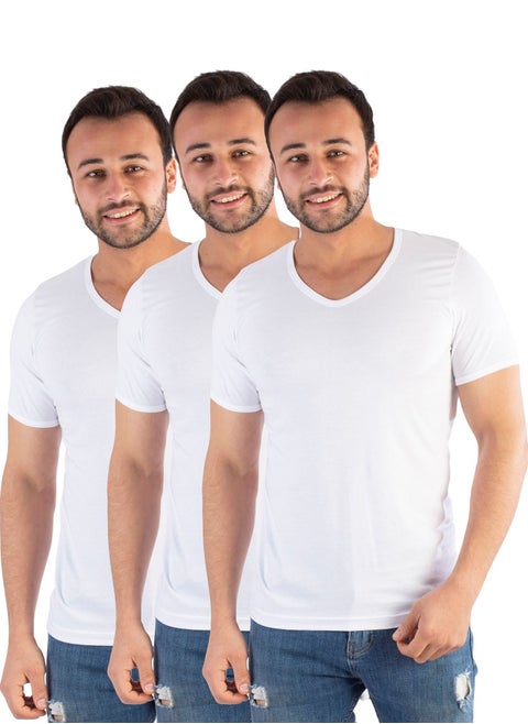 3 Pieces Jet Men Basic V Neck and Half Sleeve - White