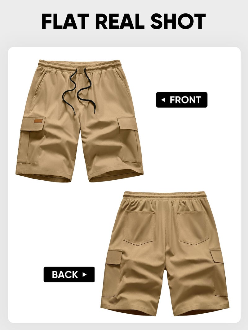 PLEPAN Men's Casual Classic Cargo Shorts Elastic Waist Drawstring Joggers Outdoor Work Shorts with Multi Pockets, US (42) 3X-Large, Khaki Brown - Image 4