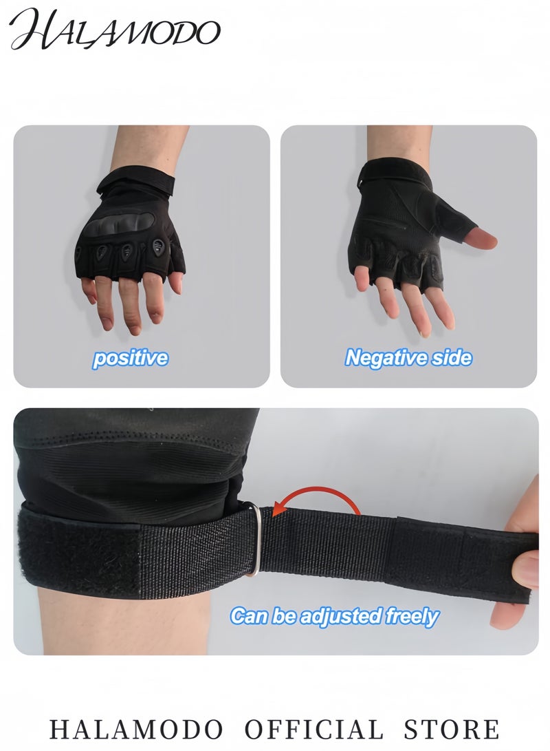 HALAMODO Tactical Fingerless Gloves for Men & Women Gym Gloves with Full Palm Padding Protective Gloves for Motorcycling Cycling Hiking  - Image 3
