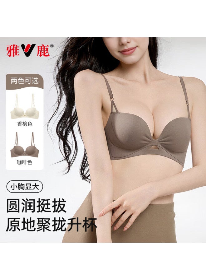 Yalu Women's Wireless Bra Push-up Round Cup Comfortable Anti-sagging Coffee Color