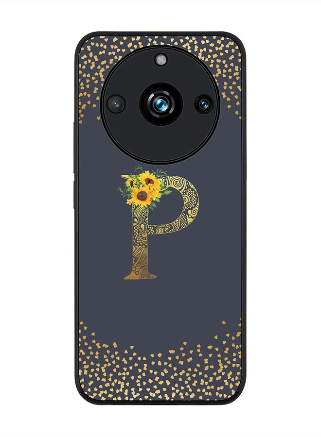 Stylizedd Rugged Black Edge case for Realme 11 Pro/Realme 11 Pro+ Case Cover - Custom Monogram Initial Letter Mandala Floral Pattern Alphabet - P (Grey) - Image 1