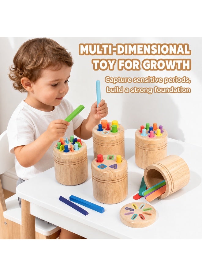 NOORIX Montessori Color Sorting Bucket Toy, Wooden Shape Matching Learning Toy, Early Educational Wooden Toy for Kids Ages 3–6 - Image 3