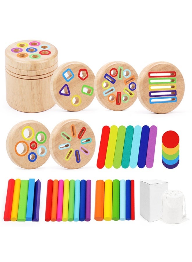 NOORIX Montessori Color Sorting Bucket Toy, Wooden Shape Matching Learning Toy, Early Educational Wooden Toy for Kids Ages 3–6 - Image 1