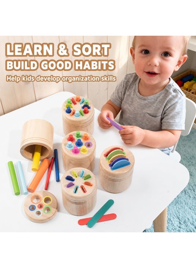 NOORIX Montessori Color Sorting Bucket Toy, Wooden Shape Matching Learning Toy, Early Educational Wooden Toy for Kids Ages 3–6 - Image 2