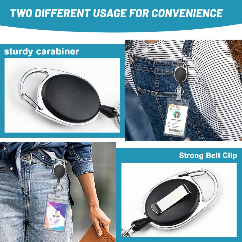 koorito 2 Pack ID Badge Holder with Retractable Badge Reel Clear Vertical ID Card Holder with Heavy Duty Carabiner Badge Reel with 24 Inches Pull Cord - Image 4