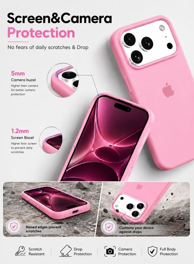 في آر كرييتيف غطاء حماية من السيليكون السائل لهاتف Apple iPhone 17 Pro Max مع بطانة من الألياف الدقيقة، غطاء خلفي رفيع من TPU الناعم المقاوم للصدمات - وردي - Image 3