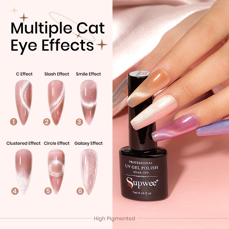 SUPWEE Magnetic Cat Eye Nail Polish Set, 12 Colors, 9D Cateye Nail Polish, Holographic Glitter, Magnetic Gel Polish, Soak Off Lamp, Gel Nail Art Manicure Kit - Image 3
