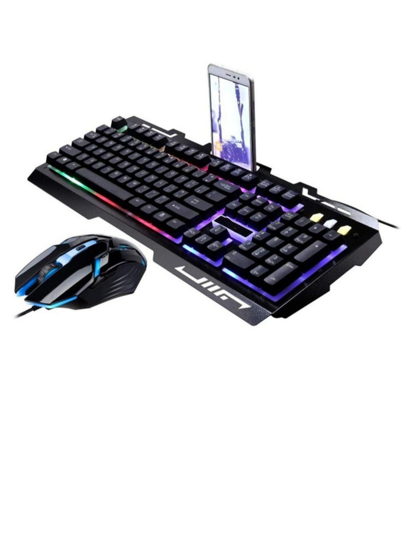 Gaming Keyboard and Mouse Combo – Rainbow LED Backlit, Mechanical Feel, Phone Holder, 104 Keys  - Image 1
