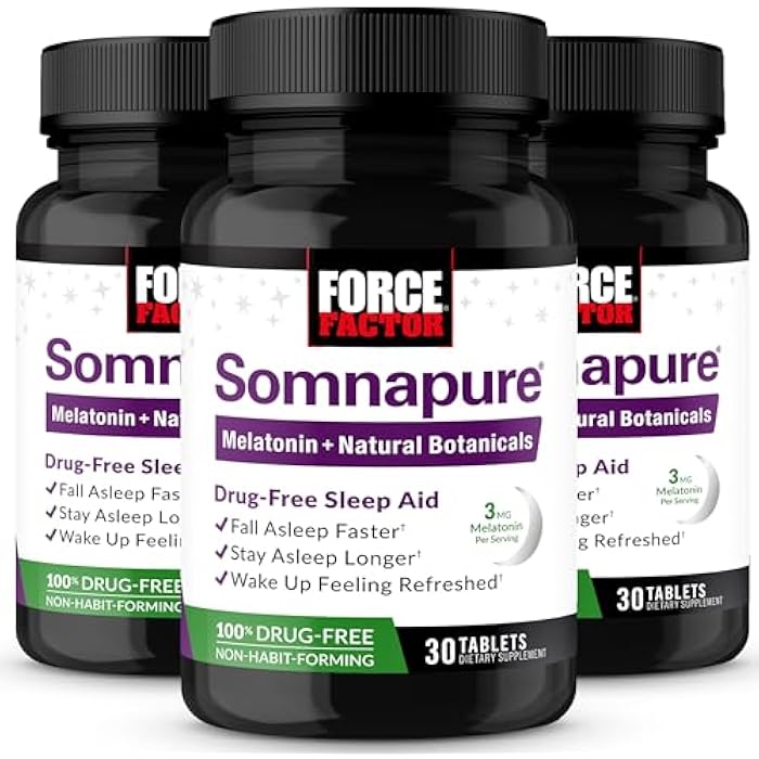 Force Factor Somnapure, 3-Pack, Sleep Support for Adults for Occasional Sleeplessness with Melatonin & Valerian, Non-Habit-Forming Sleeping Pills, Fall Asleep Faster, Wake Up Refreshed, 90 Tablets - Image 1