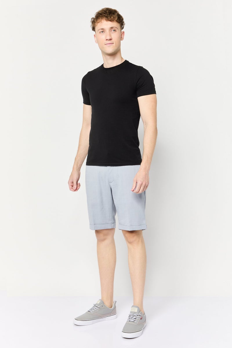Celio Men Textured Basic Shorts, Light Grey - Image 2
