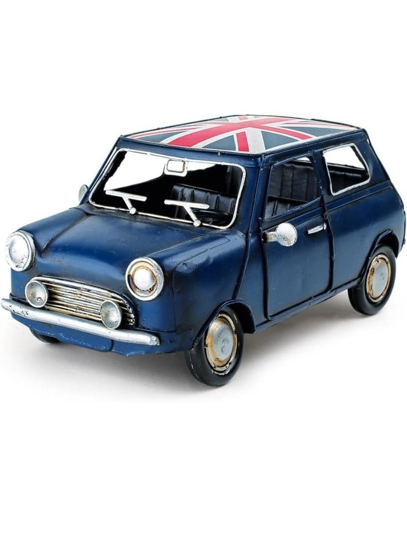 Vintage British Flag Car Model - Retro Classic Mini Cooper Inspired Home Decor, Old Fashioned Union Jack Collectible, Perfect for Living Room, Office, and Gift - Image 1