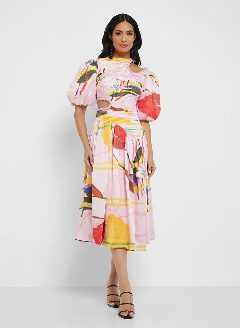 Threadz by Ajooni Abstract Print Midi Dress