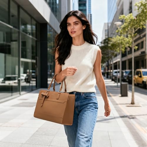 Keyli Laptop Bag Sets Work Bags for Women156 Inch Laptop Tote Bag Purses Waterproof Vegan Leather Computer Briefcase Professional Business Shoulder Handbags for Teacher Office Travel Brown - Image 3