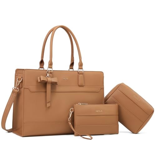 Keyli Laptop Bag Sets Work Bags for Women156 Inch Laptop Tote Bag Purses Waterproof Vegan Leather Computer Briefcase Professional Business Shoulder Handbags for Teacher Office Travel Brown - Image 1