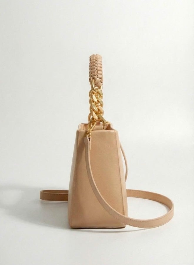 LIKE STYLE Women’s Embossed PU Sling Bag | Dual Compartment Shoulder & Crossbody Bag with Braided Handle | Stylish Handbag for Office & Casual Use (Beige) - Image 3