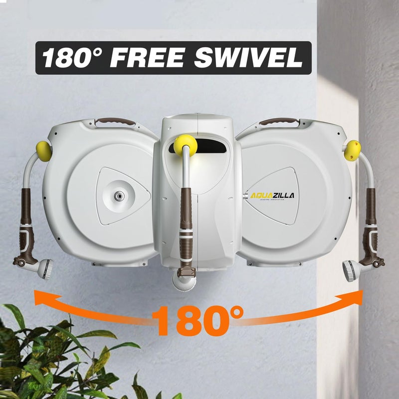 AQUAZILLA Retractable Garden Hose Reel, 5/8 in 65+6 ft, Heavy Duty Wall Mounted Water Hose Reel, Spring Power Automatic Rewind, Any Length Lock, 180Â° Swivel Bracket, 10 Pattern Spray Nozzle - Image 4