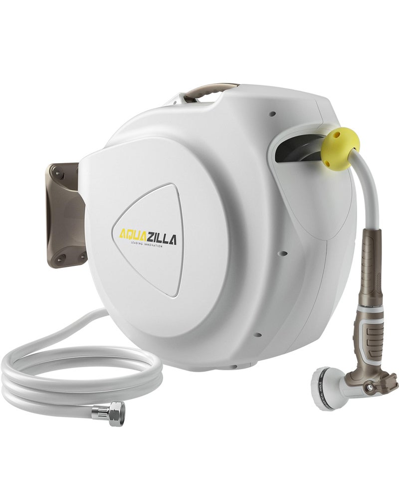 AQUAZILLA Retractable Garden Hose Reel, 5/8 in 65+6 ft, Heavy Duty Wall Mounted Water Hose Reel, Spring Power Automatic Rewind, Any Length Lock, 180Â° Swivel Bracket, 10 Pattern Spray Nozzle - Image 1