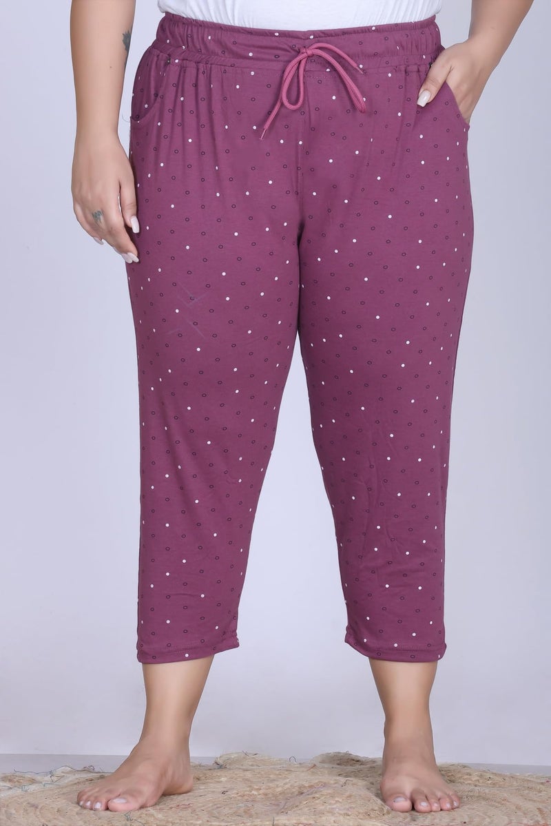 CUPID Cotton Printed Plus Size Half Pant, 3/4th Sports n Casual Night Short Pant, Knee Length Indoor n Outdoor Capris for Girls Mauve - Image 4