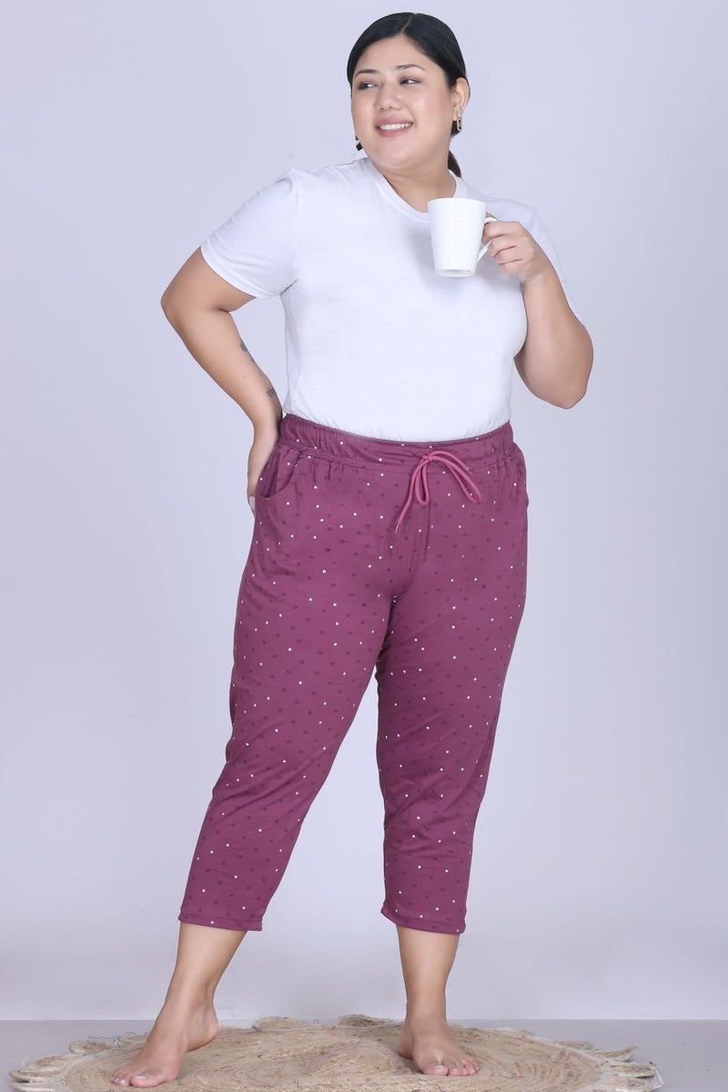 CUPID Cotton Printed Plus Size Half Pant, 3/4th Sports n Casual Night Short Pant, Knee Length Indoor n Outdoor Capris for Girls Mauve - Image 3