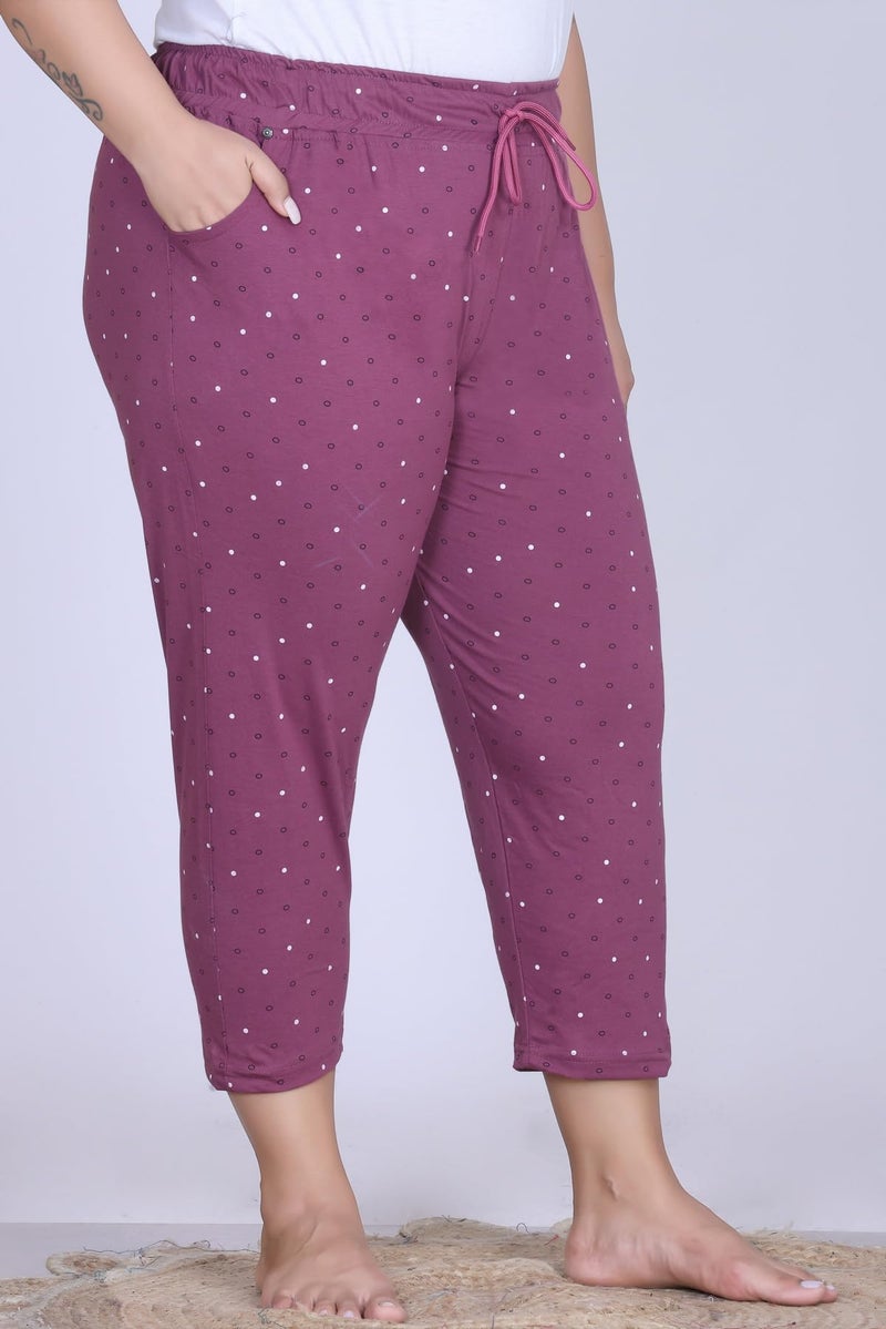 CUPID Cotton Printed Plus Size Half Pant, 3/4th Sports n Casual Night Short Pant, Knee Length Indoor n Outdoor Capris for Girls Mauve - Image 5