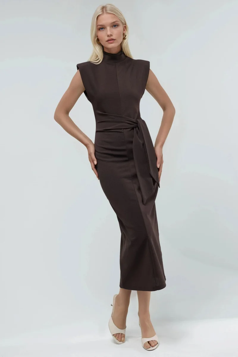 BUSEM Sleeveless Fitted Midi Dress With Tie Detail