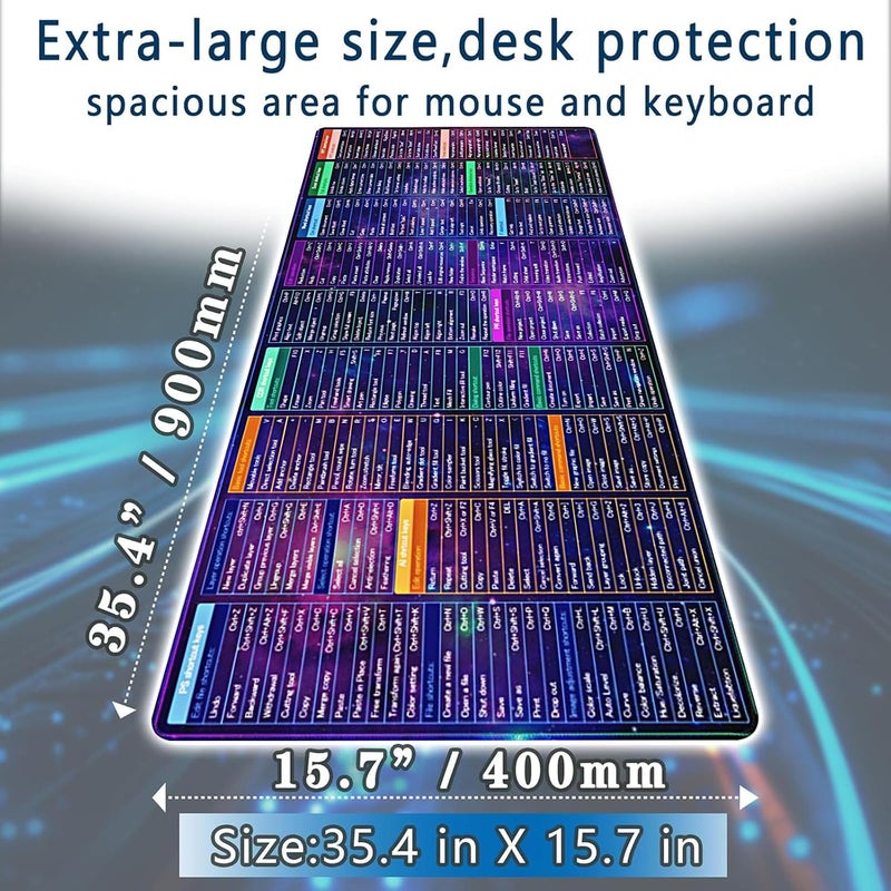 AQQA Excel Shortcut Keys Mouse Pad, 35.4" x 15.7" Large XL Star Sky Gaming Mouse Pad, Anti Slip Computer Desk Mat Waterproof Keyboard Pad Office Desk Accessories,PC Office Spreadsheet Keyboard Mat - Image 2
