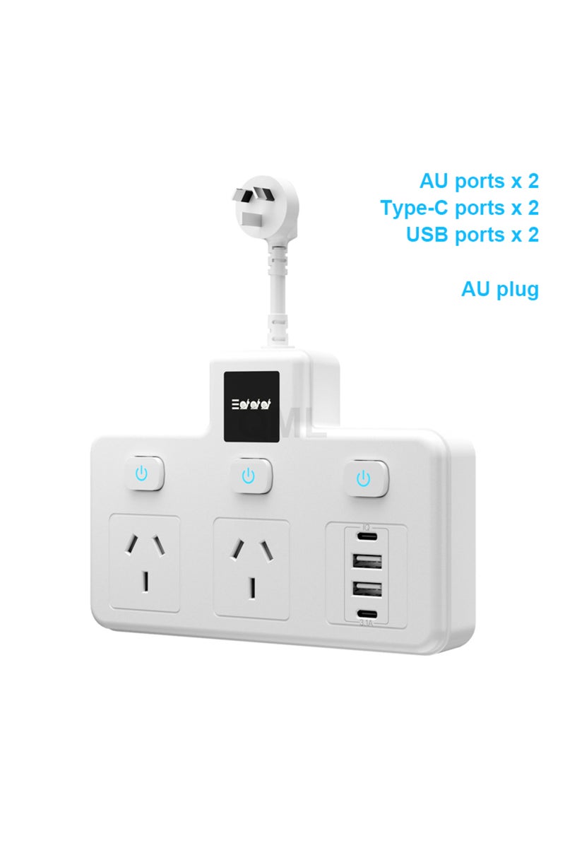 AU Plug WHITE AU Plug Power Board with 2 USB-A and 2 Type-C Port 2AC Outlets Independent Switch Powe