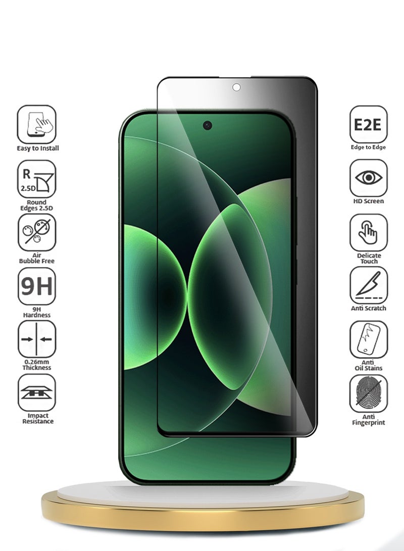 دبليو تيك حامي شاشة زجاجي مقسّى كامل مع غطاء كامل وخاصية الخصوصية لسلسلة Xiaomi 17 Pro 5G 2025 Premium E2E (MSGECP) - شفاف/أسود - Image 2